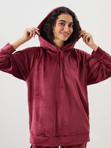 LCW DREAM Bordo Kapüşonlu Kadife Kadın Pijama Üstü ürün görseli 1