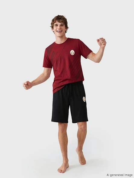 LC WAIKIKI Kırmızı Galatasaray Baskılı Erkek Şortlu Pijama Takımı ürün görseli 1