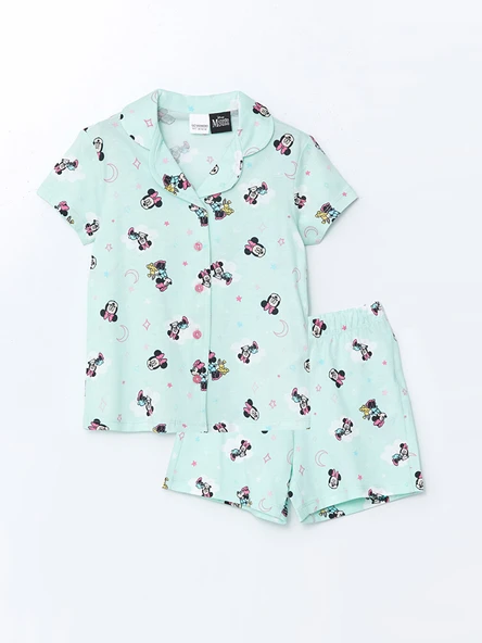 LCW Kids Turkuaz Minnie Mouse Baskılı Şortlu Kız Çocuk Pijama Takım ürün görseli 1