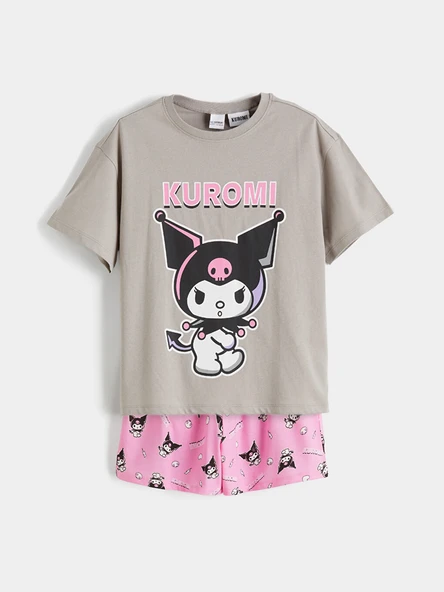 LCW Kids Gri Kuromi Baskılı Kız Çocuk Şortlu Pijama Takımı ürün görseli 1