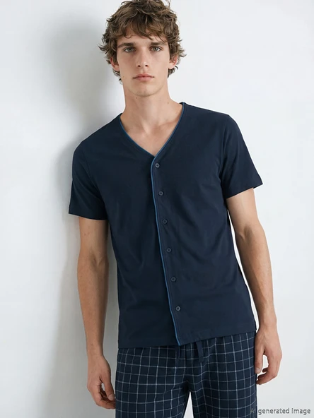 LC WAIKIKI Lacivert Regular Fit Ekose Erkek Pijama Takım ürün görseli 1