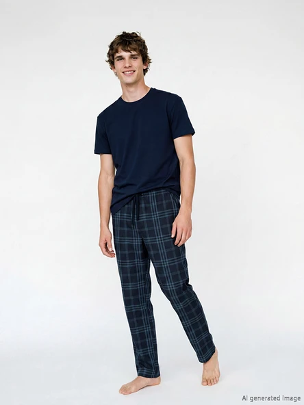 LC WAIKIKI Lacivert Standart Kalıp Ekose Erkek Pijama Altı ürün görseli 1
