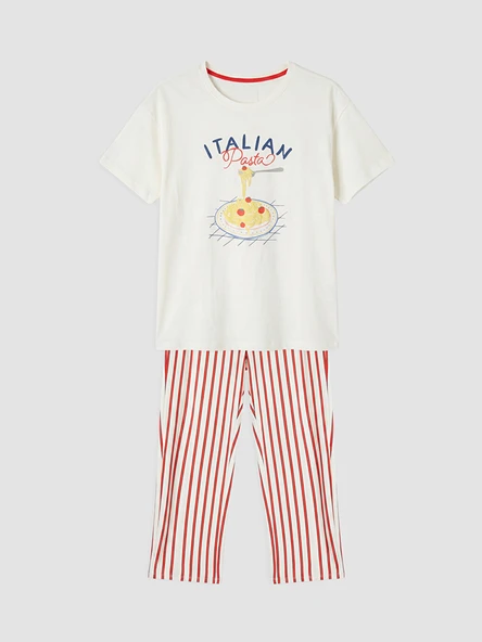 LCW DREAM Kırmızı Bisiklet Yaka Baskılı Kadın Pijama Takımı ürün görseli 1