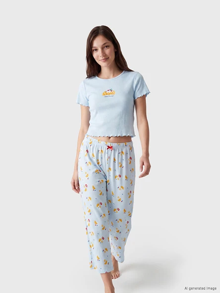 LCW DREAM Mavi Desenli Kadın Kaprili Pijama Takımı ürün görseli 1