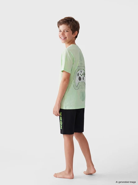 LCW Kids Yeşil Xbox Baskılı Erkek Çocuk Şortlu Pijama Takımı ürün görseli 1