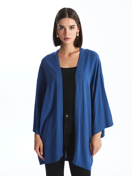 LCW Vision Lacivert Şal Yaka Düz Oversize Keten Karışımlı Kadın Kimono ürün görseli 1