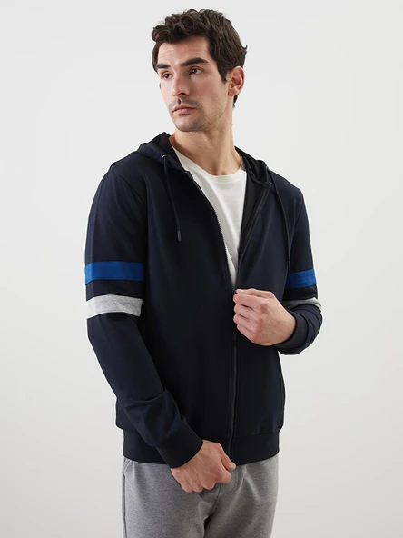 LCWAIKIKI Classic Lacivert Kapüşonlu Uzun Kollu Erkek Fermuarlı Sweatshirt ürün görseli 1