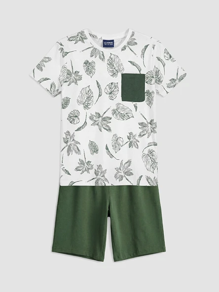 LCW Kids Yeşil Bisiklet Yaka Erkek Çocuk Şortlu Pijama Takımı ürün görseli 1