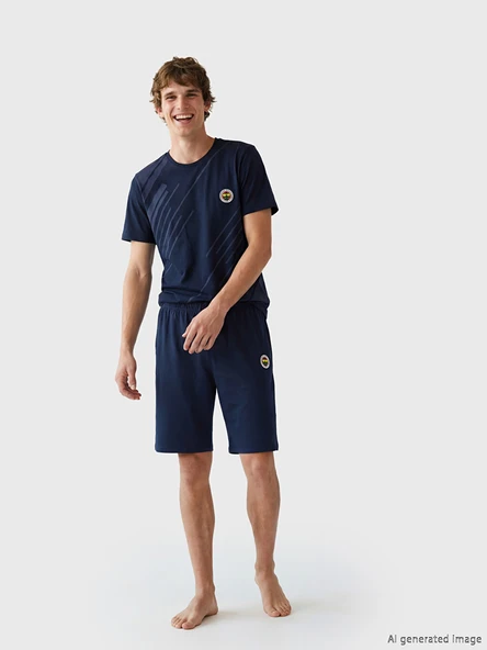 LC WAIKIKI Lacivert Fenerbahçe Baskılı Erkek Şortlu Pijama Takımı ürün görseli 1