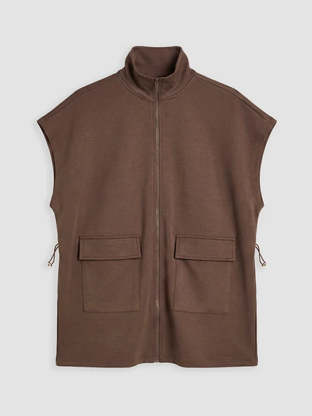 LCW Modest Kahverengi Dik Yaka Oversize Büzgülü Kadın Yelek ürün görseli 1