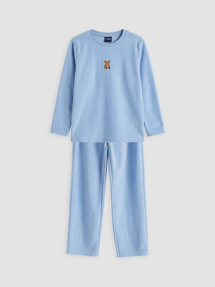 LCW Kids Mavi Ayı Nakışlı Kız Çocuk Polar Pijama Takım ürün görseli 1