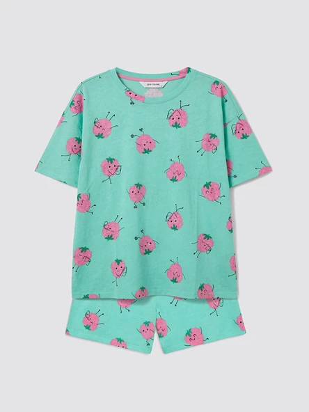 LCW Young Turkuaz Bisiklet Yaka Desenli Kadın Pijama Takımı ürün görseli 1