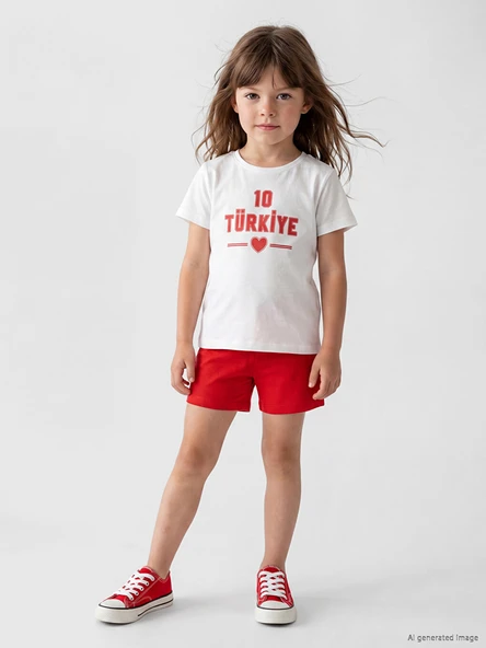 LCW Kids Ekru Türkiye Baskılı Kız Çocuk Şortlu Pijama Takımı ürün görseli 1