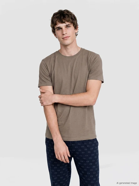 LC WAIKIKI Bej Bisiklet Yaka Erkek Pijama Üst ürün görseli 1