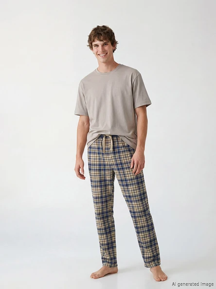 LC WAIKIKI Bej Standart Kalıp Ekose Erkek Pijama Altı ürün görseli 1