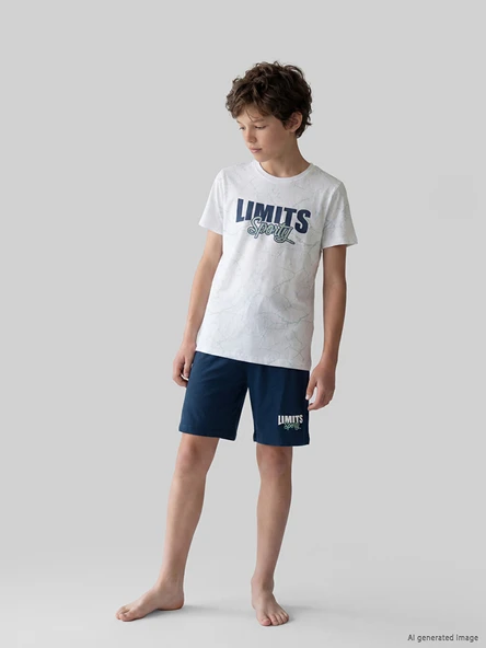 LCW Kids Beyaz Bisiklet Yaka Erkek Çocuk Baskılı Pijama Takımı ürün görseli 1