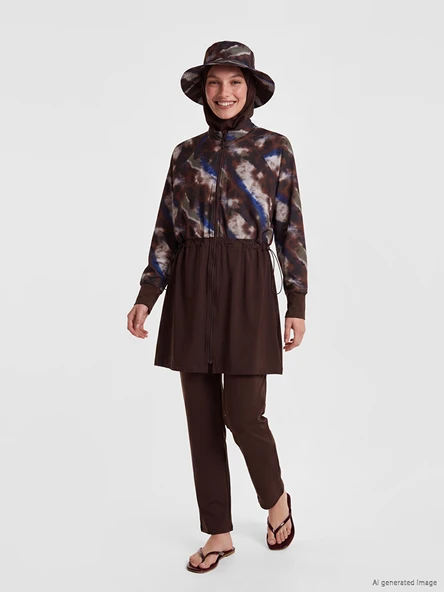 LCW DREAM Siyah Batik Desenli Kadın Tesettür Mayo ürün görseli 1