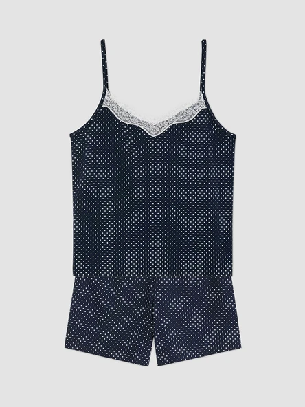 LCW DREAM Lacivert İp Askılı Puantiyeli Kadın Şortlu Pijama Takımı ürün görseli 1