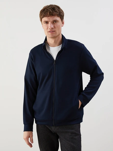 LCWAIKIKI Basic Lacivert Dik Yaka Uzun Kollu Erkek Fermuarlı Sweatshirt ürün görseli 1