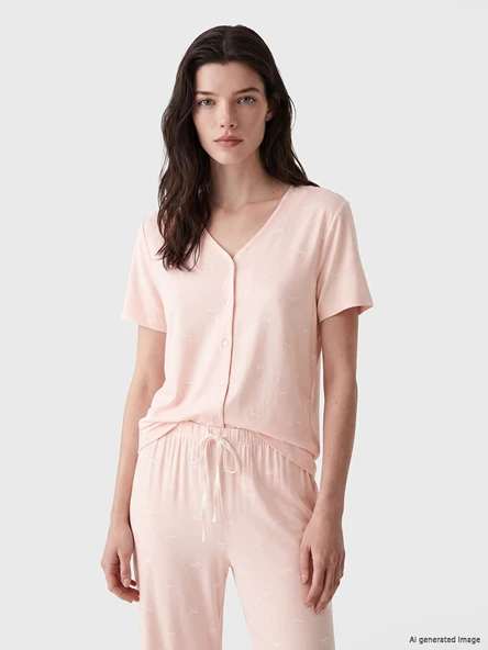 LCW DREAM Pembe Fiyonk Desenli Hamile Pijama Takım ürün görseli 1
