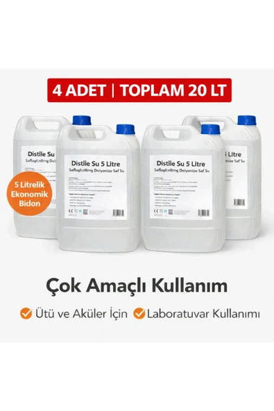 Energic 4 Adet Distile Su 5 Litre Toplam 20 Litre Saflaştırılmış Deiyonize Saf Su Çok Amaçlı Kullanım ürün görseli 1