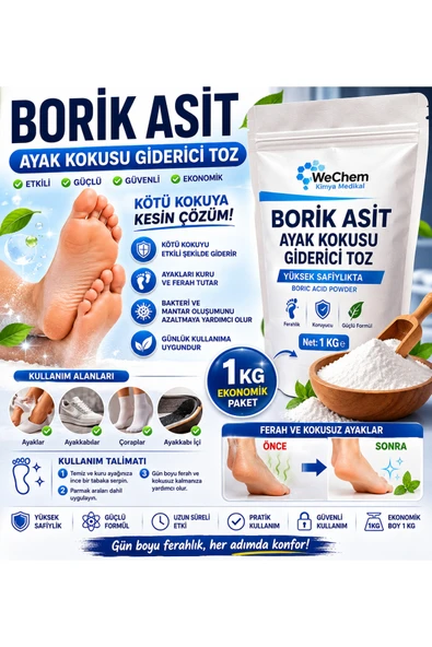 WE CHEM Borik Asit Ayak ve Ayakkabı Koku Önleyici Toz Premium Kalite 1 Kg ürün görseli 1