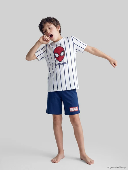 LCW Kids Beyaz Spider-Man Baskılı Erkek Çocuk Şortlu Şortlu Pijama Takımı ürün görseli 1