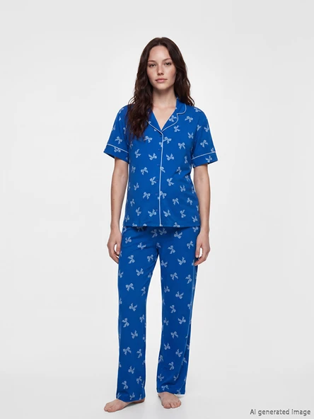 LCW DREAM Mavi Fiyonk Desenli Hamile Pijama Takımı ürün görseli 1