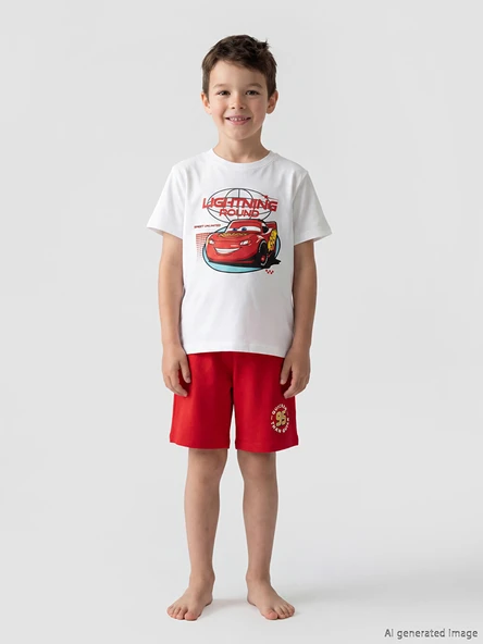 LCW Kids Beyaz Arabalar Baskılı Erkek Çocuk Pijama Takımı ürün görseli 1