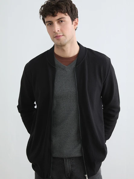 LC WAIKIKI Siyah Kolej Yaka Erkek Fermuarlı Sweatshirt ürün görseli 1