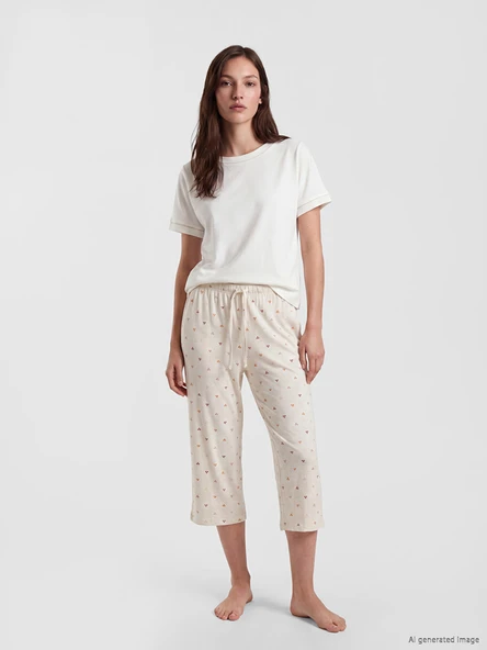 LCW DREAM Karışık Beli Lastikli Desenli Kadın Kapri Pijama Alt ürün görseli 1