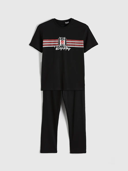 LC WAIKIKI Siyah Standart Kalıp Beşiktaş Baskılı Erkek Pijama Takımı ürün görseli 1