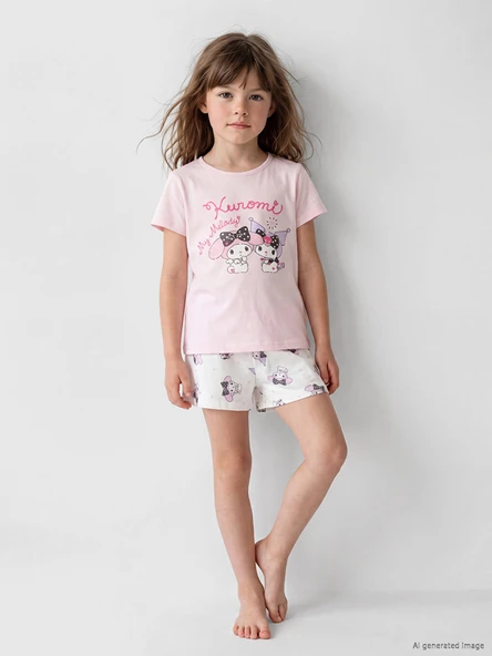 LCW Kids Pembe Hello Kitty Baskılı Kız Çocuk Şortlu Pijama Takımı ürün görseli 1