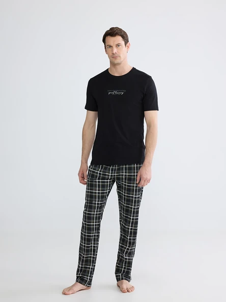 LC WAIKIKI Siyah Standart Kalıp Ekose Erkek Pijama Takım ürün görseli 1