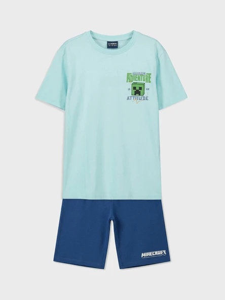 LCW Kids Mavi Minecraft Baskılı Erkek Çocuk Şortlu Pijama Takımı ürün görseli 1