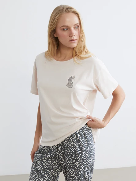 LCW DREAM Gri Leopar Desenli Kadın Pijama Takımı ürün görseli 1