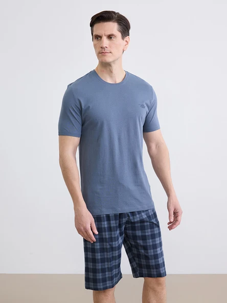 LC WAIKIKI Lacivert Standart Kalıp Ekose Erkek Pijama Takımı ürün görseli 1