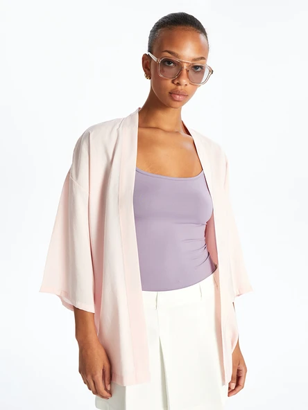 LCW Vision Pembe Şal Yaka Oversize Kadın Kimono ürün görseli 1