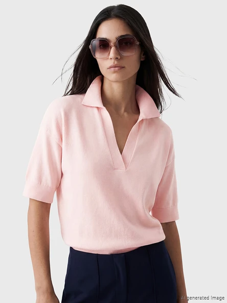 LCW Vision Pembe Polo Yaka Oversize Kadın Triko Kazak ürün görseli 1