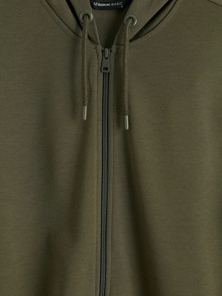 LCWAIKIKI Basic Haki Erkek Fermuarlı Sweatshirt - Resim 5