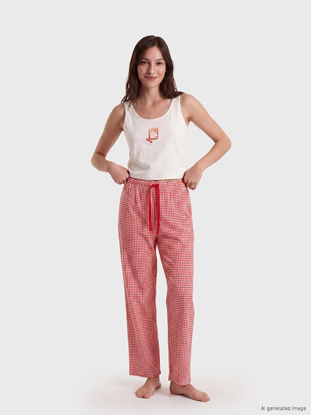 LCW DREAM Ekru U Yaka Desenli Kadın Pijama Takım ürün görseli 1