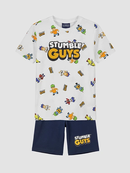 LCW Kids Beyaz Stumble Guys Baskılı Erkek Çocuk Şortlu Pijama Takımı ürün görseli 1