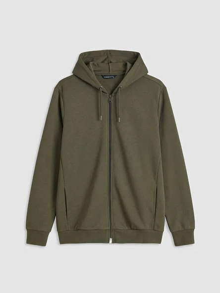 LCWAIKIKI Basic Haki Erkek Fermuarlı Sweatshirt - Resim 3
