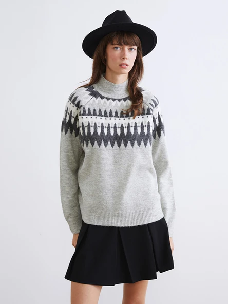 LCW Vision Antrasit Yarım Balıkçı Yaka Desenli Kadın Triko Kazak ürün görseli 1