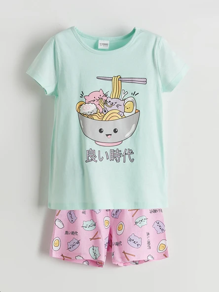 LCW Kids Turkuaz Baskılı Kız Çocuk Şortlu Pijama Takım ürün görseli 1