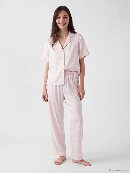 LCW DREAM Pembe Gömlek Yaka Saten Kadın Pijama Takımı ürün görseli 1