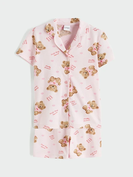 LCW Kids Pembe Ayıcık Baskılı Kız Çocuk Şortlu Pijama Takımı ürün görseli 1