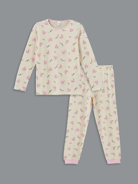LCW Kids Ekru Bisiklet Yaka Kız Çocuk Pijama Takımı ürün görseli 1