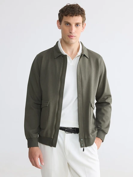 LCWAIKIKI Classic Haki Polo Yaka Erkek Fermuarlı Sweatshirt ürün görseli 1