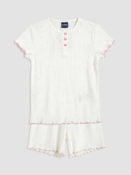LCW Kids Ekru Desenli Kız Çocuk Şortlu Pijama Takım ürün görseli 1